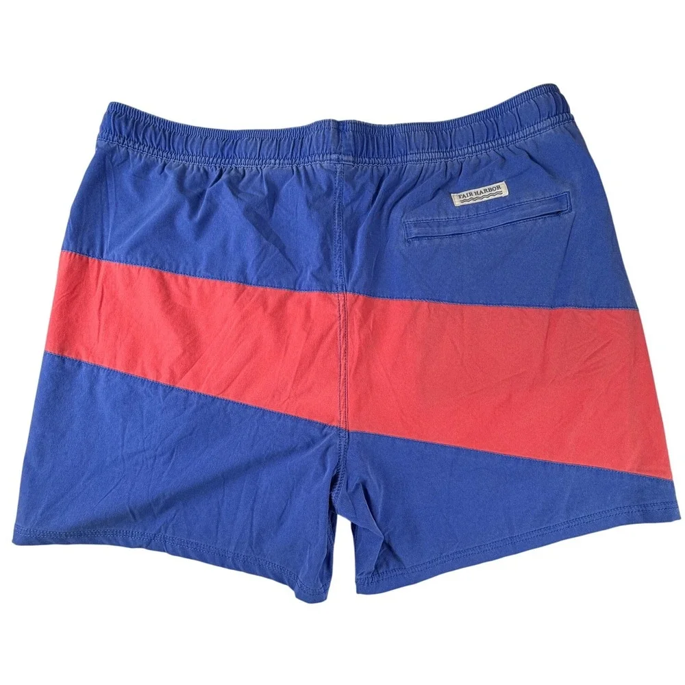 Fair Harbor Mens XXL Blue Red Colorblock Swim‎ Trunks 5 Inch Inseam BreezeKnit